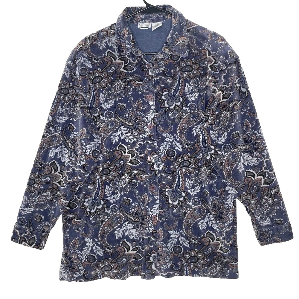 Vintage Velvet Paisley Jacket Womens Size L Blue Boho Western Art Teacher Top‎